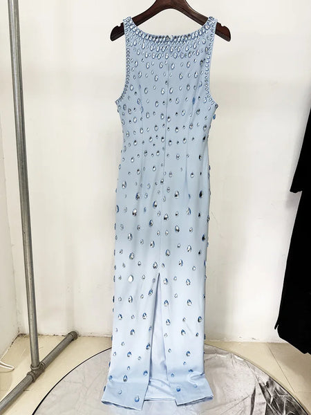 Sleek Tastefully Beaded Cotton Blend Party MAXI Dress