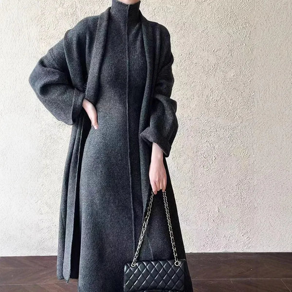 2 Piece Sleek Vintage Cotton Blend Cardigan+ A - Line MAXI Dress Set - Wigging It Etc