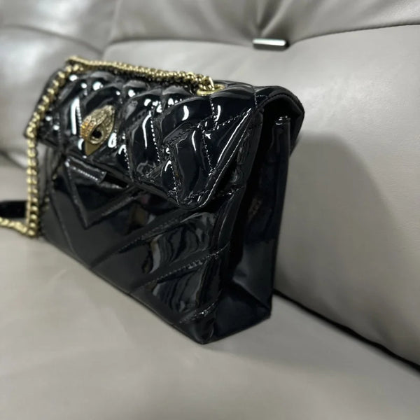 KURT GEIGER LONDON Luxury Iconic Eagle Head Adorned Patent Leather Shoulder Bag