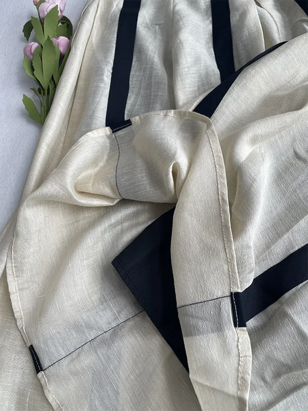 Elegant French Style Pleated A-Line MIDI Linen Blend Skirt