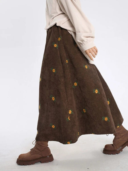 Comfy Roomy Retro A - Line Corduroy Autumn Winter MAXI Skirt - Wigging It Etc