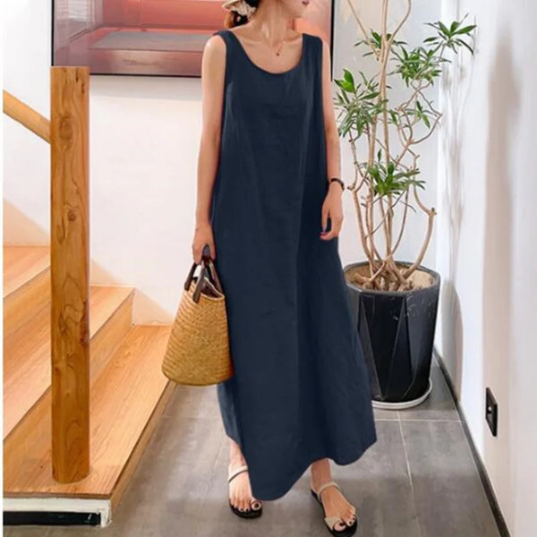 Vintage Casual Cotton Linen MAXI Dress