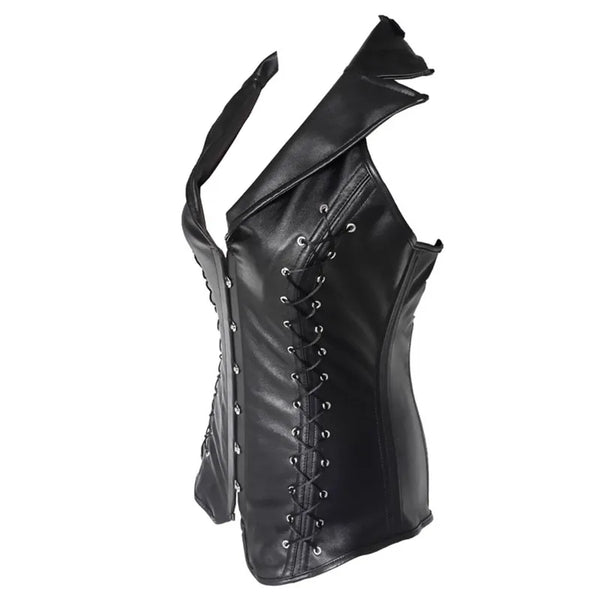 Gothic Steampunk Side Lace - Up Steel Boned PU Faux Leather Corset - Wigging It Etc