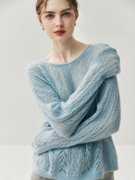 Elegant Dainty 100% Cashmere Hollowed Out Pullover