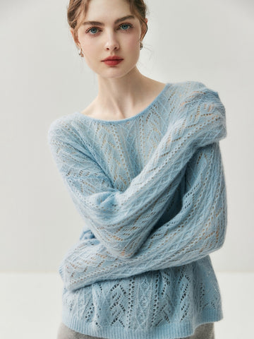Elegant Dainty 100% Cashmere Hollowed Out Pullover