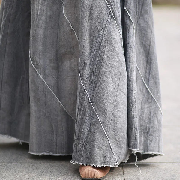 Vintage Cotton Linen Tie-Dye Patchwork A-Line MAXI Skirt