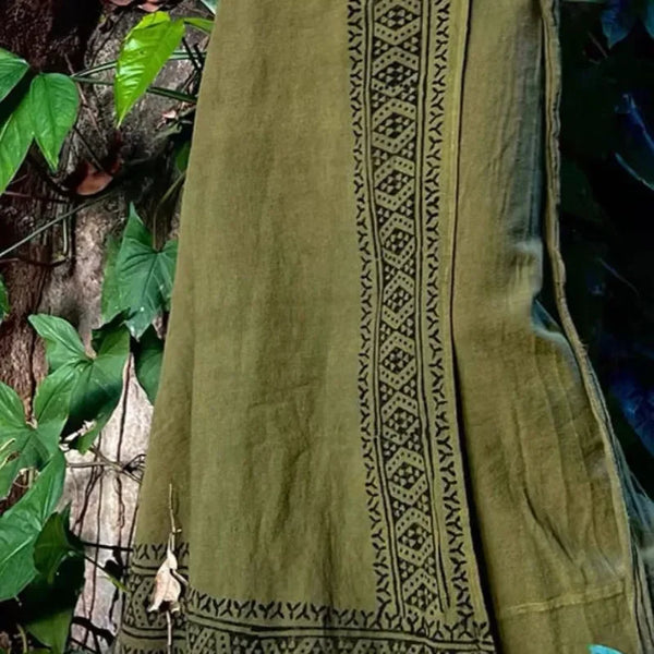 Cotton Linen Print Ethnic Bohemian A-Line MIDI Skirt