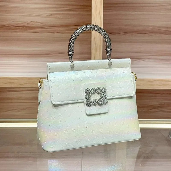 Diamond - Encrusted Ostrich Patterned Textured Handbag - Wigging It Etc