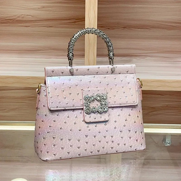 Diamond - Encrusted Ostrich Patterned Textured Handbag - Wigging It Etc