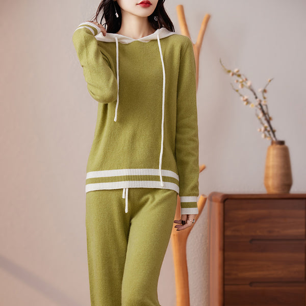 Vintage 100% Merino Wool Hooded Sweatshirt+Palazzo Pants