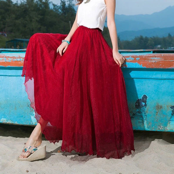 Vintage Cotton Blend A-Line Flared MAXI Skirt
