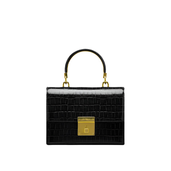 High-End Luxury Crocodile Grain Genuine Leather Top Handle Shoulder Bag