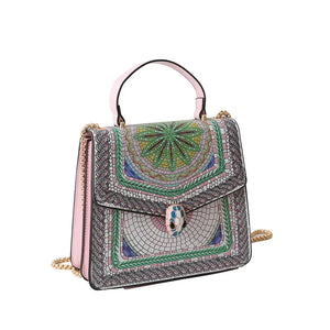 Ethnic Style Niche Patterned Handbag With Gold Chain