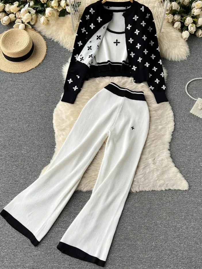 Elegant + Casual 3-Peice Cardigan + Tank Top +Palazzo Pants Set
