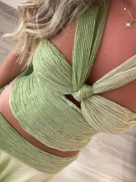 Elegant Halter Top High Waisted 2 Piece Set