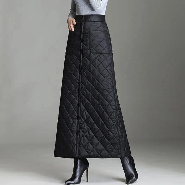 Warm Quilted t Down Cotton Padded Cotton Blend Windproof MAXI Skirt