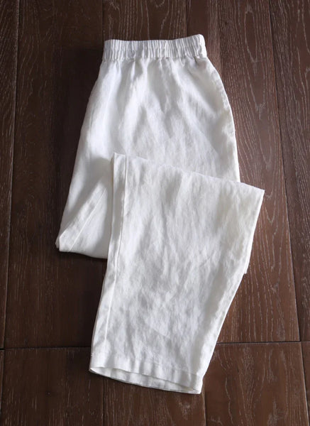 Elegant 100% Linen Mid-Waisted Ankle-Length Pants