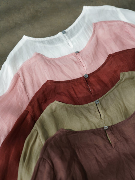 Vintage Breathable Hypoallergenic Long Sleeve Ramie Linen T-Shirt
