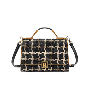 Elegant Luxury Textured Diagonal Plaid Hand + Shoulder Bag