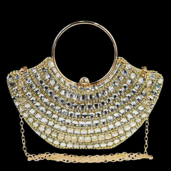 Vintage Rhinestone Studded Party Clutch Gold Chain+ Strap Shoulder Bag