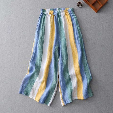 Vintage Colorful Cotton Linen Cropped Palazzo Pants