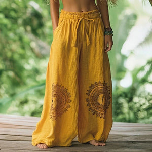 Retro Ethnic Bohemian Print Palazzo Pants
