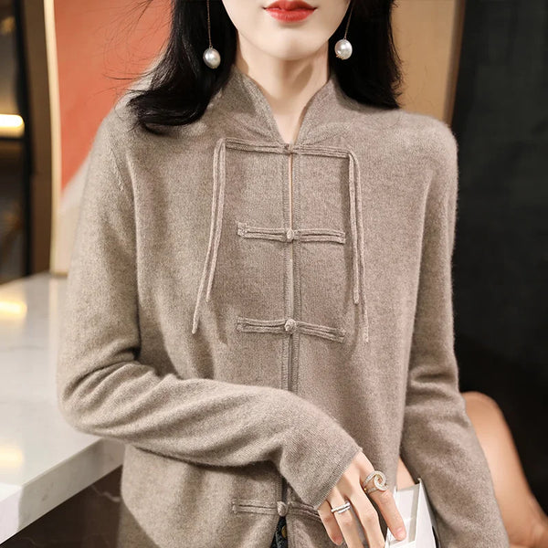 100% Pure Merino Wool Chinese-Style Cardigan