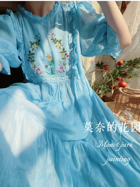 Elegant Upscale Embroidered 100% Ramie A-Line MIDI Dress