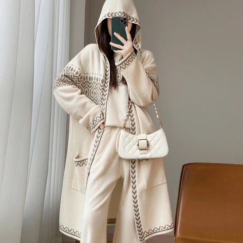 Thick Luxurious 100% Merino Wool Hooded MIDI Cardigan Winter Coat