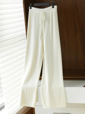 100% Pure Wool 100% Cashmere Blend Pleated Palazzo Knit Pants