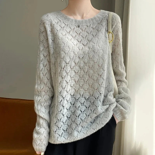 Premium Quality Cashmere+Mulberry Silk Blended Hollowed Baggy Sweater