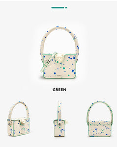 Exquisite Stylish Speckled 100% Genuine Leather Boxy Hand+Shoulder Bag