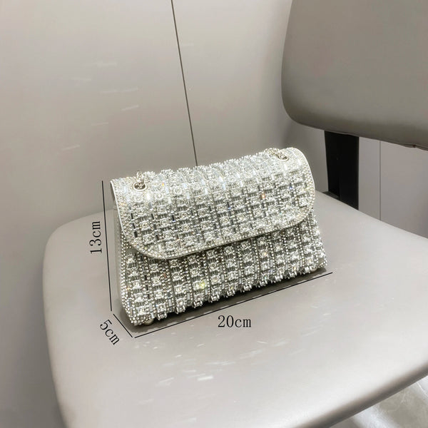 Fun Metalic Rhinestone Party Clutch + Shoulder Mini Bag