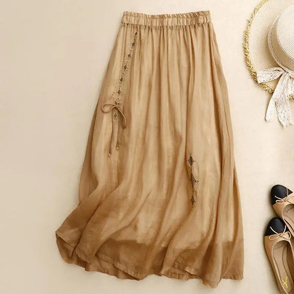Vintage Cotton Blend A-Line Embroidered MIDI Skirt