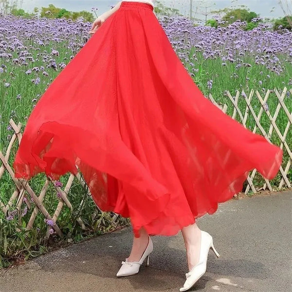 Vintage Cotton Blend A-Line Flared MAXI Skirt