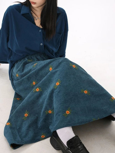 Comfy Roomy Retro A - Line Corduroy Autumn Winter MAXI Skirt - Wigging It Etc