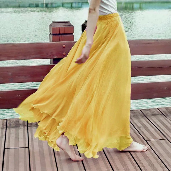 Vintage Cotton Blend A-Line Flared MAXI Skirt
