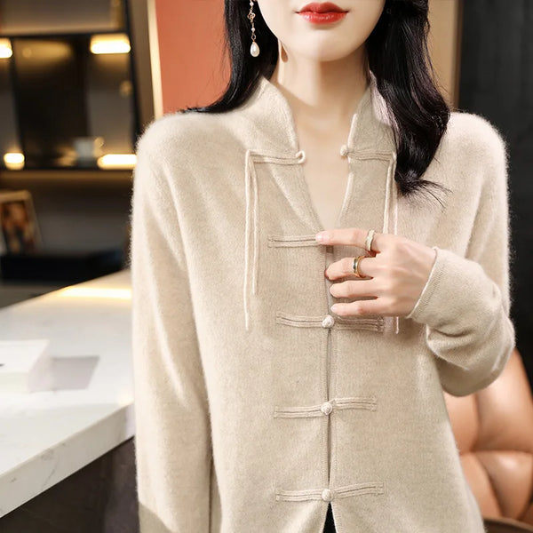 100% Pure Merino Wool Chinese-Style Cardigan