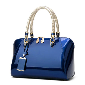 Chic Boston-Shaped Sleek Patent Leather Hand + Shoulder Bag 