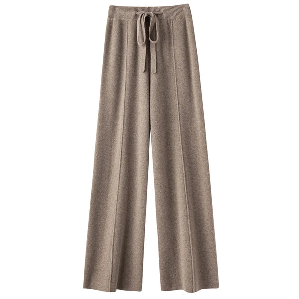 100% Pure Wool 100% Cashmere Blend Pleated Palazzo Knit Pants