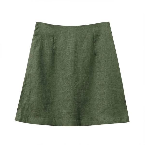 Classic 100% Linen Casual High-Waisted Mini Skirt