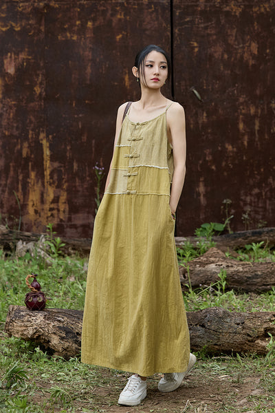 Ultra Comfy Breathable Ramie + Cotton Patchwork A-Line MAXI Sundress