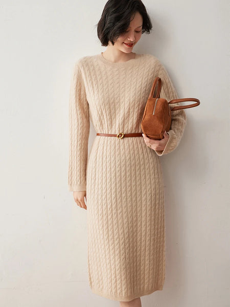 Classic Thick+Fluffy Comfy Cable Knit MAXI Winter Sweater Dress