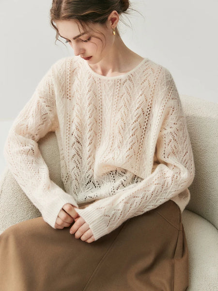Elegant Dainty 100% Cashmere Hollowed Out Pullover