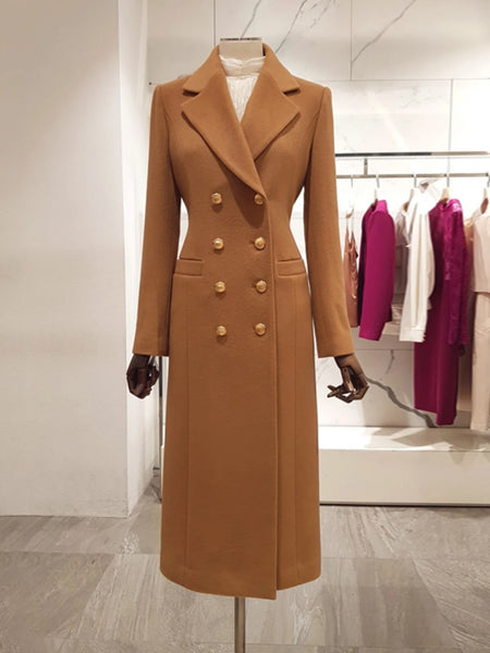 Classic Tailored Double Breasted A-Line Wool Winter MIDI Overcoat