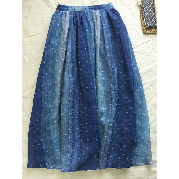 Dainty Layered Printed Ramie A- Line MIDI Skirt