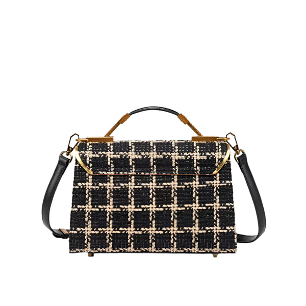 Elegant Luxury Textured Diagonal Plaid Hand + Shoulder Bag