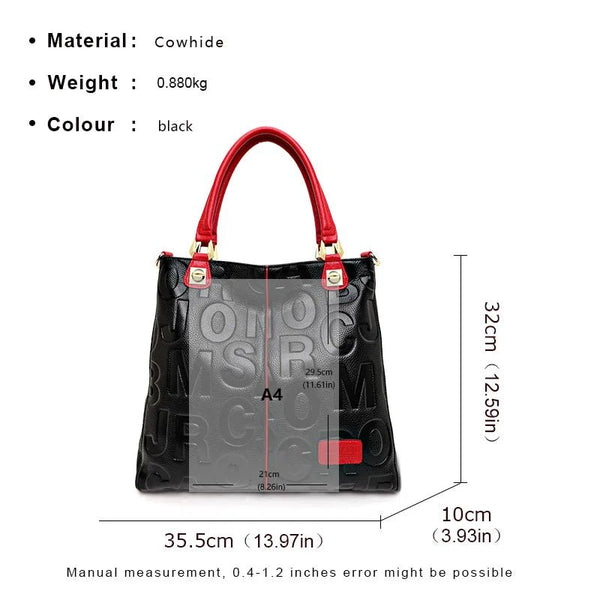 Genuine Cowhide Leather Embossed Lettered Tote Bag - Wigging It Etc