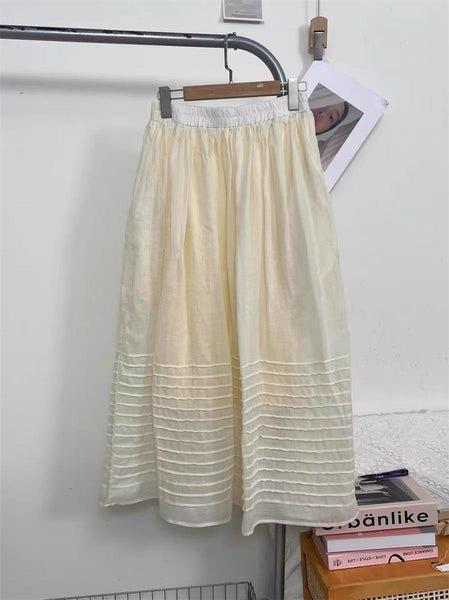 Elegant Upscale Ruched A-Line Ramie Linen MAXI Skirt