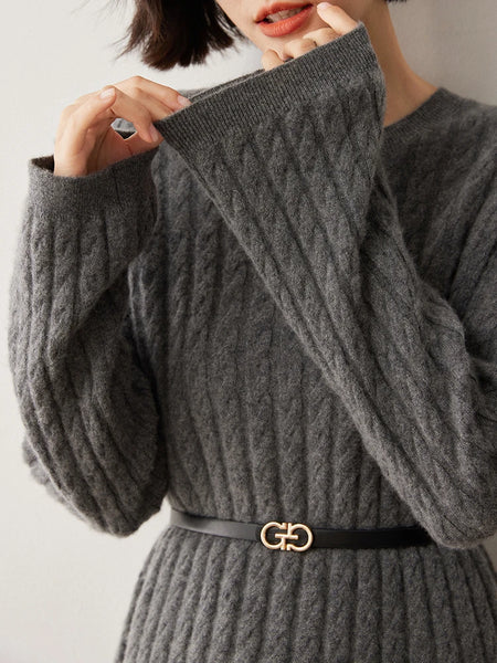 Classic Thick+Fluffy Comfy Cable Knit MAXI Winter Sweater Dress